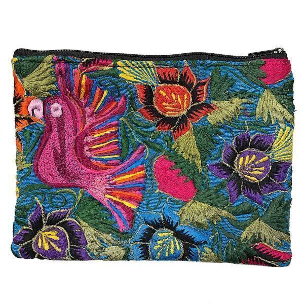 Picture of embroidered floral huipil pouch