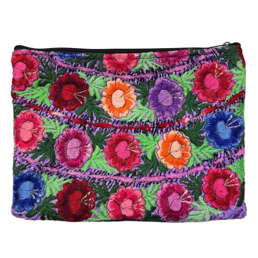 Picture of embroidered floral huipil pouch
