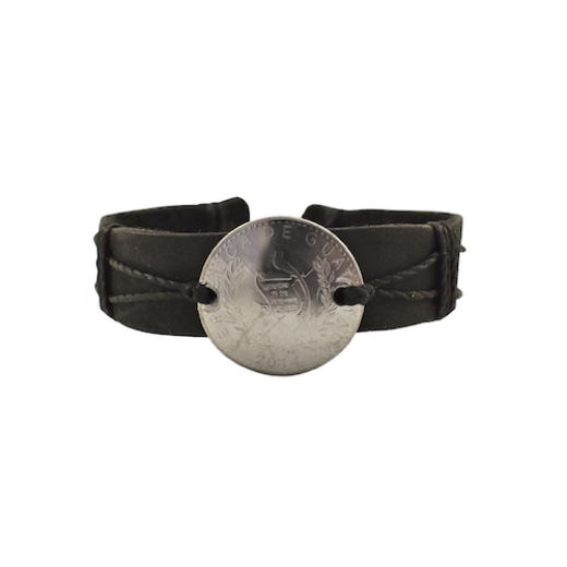 Picture of leather coin slipknot bracelet