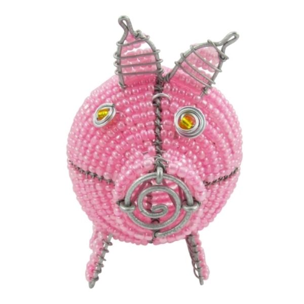 Picture of pink pig beaded wire figurine