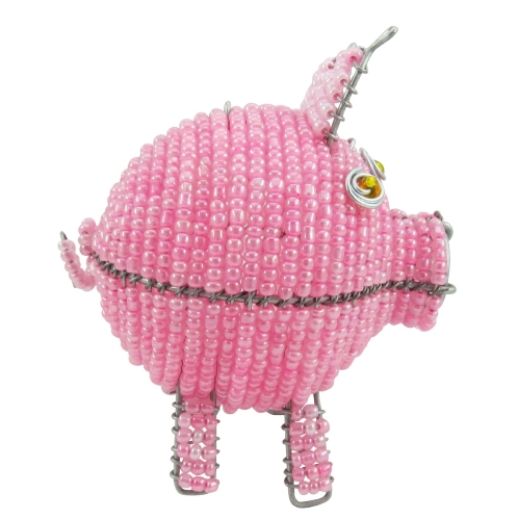 Picture of beaded wire pig - pink