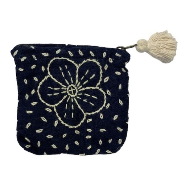 Picture of hand-stitched indigo coin purse