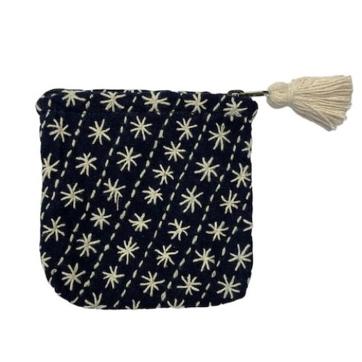 Picture of hand-stitched indigo coin purse