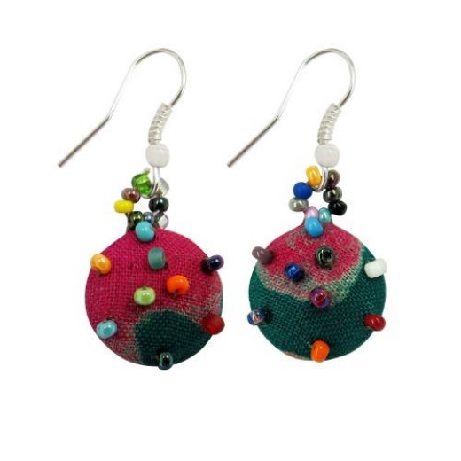 Picture of repurposed batik button earrings