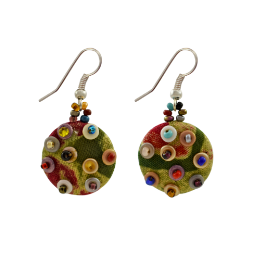 Picture of repurposed batik button earrings