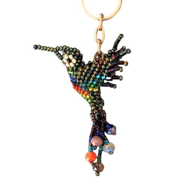 Picture of hummingbird beaded keychain - mini