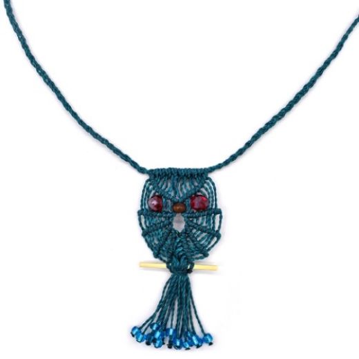 Picture of beaded macrame owl necklace