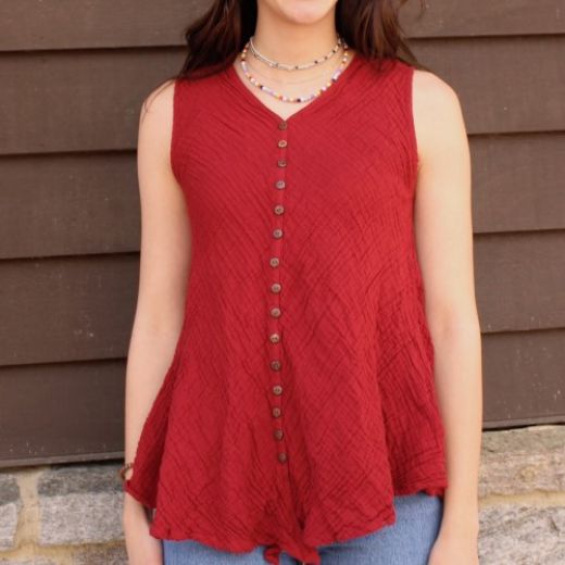 Picture of gauzy sleeveless coco button top