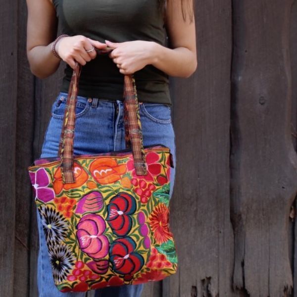 Picture of wild blossom embroidered tote