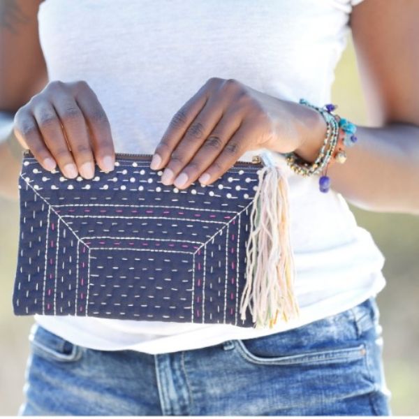 Picture of hand-stitched shibori pouch