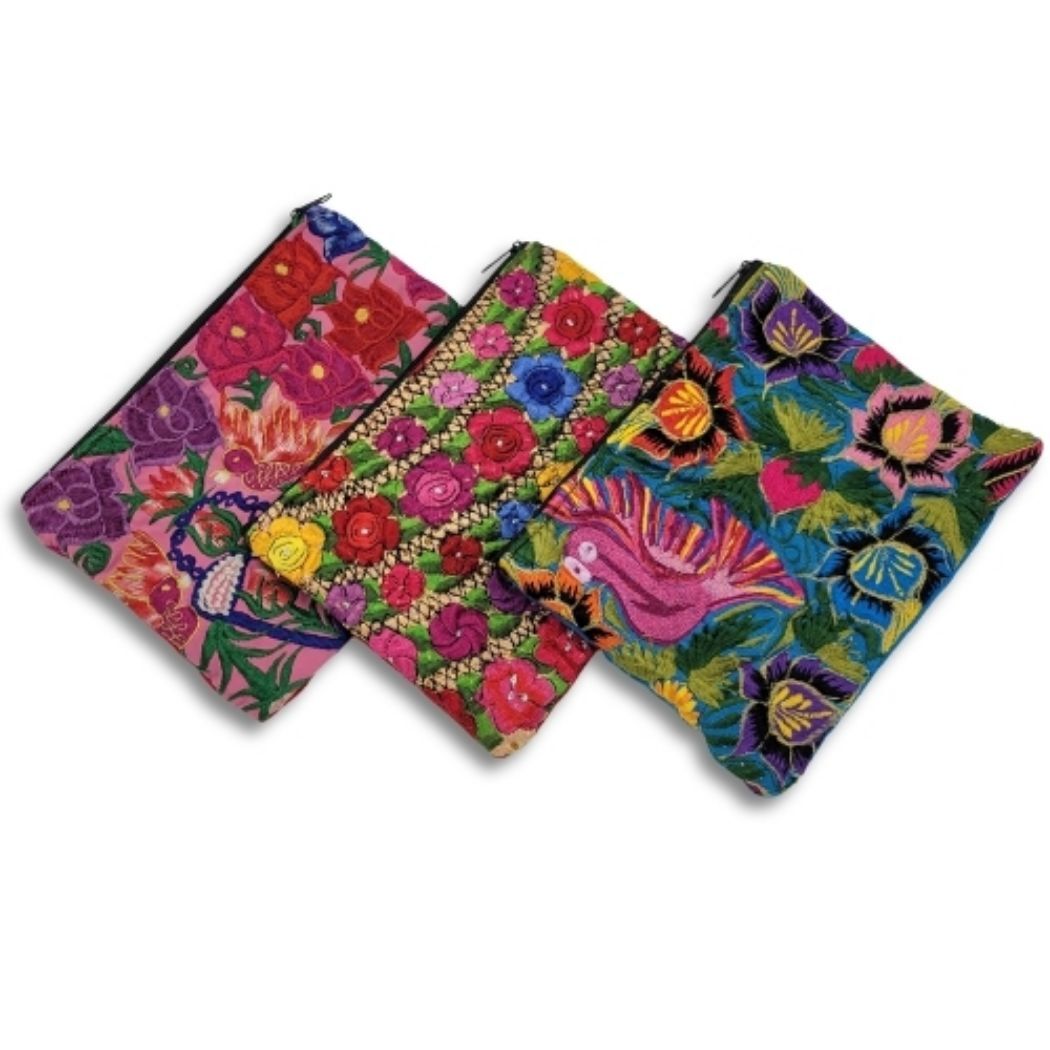 Picture of embroidered floral huipil pouch