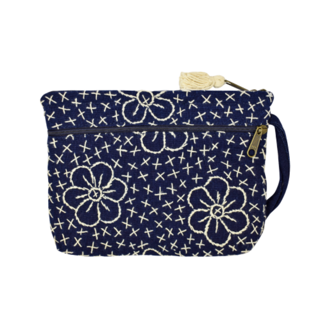 Picture of indigo two zip wristlet