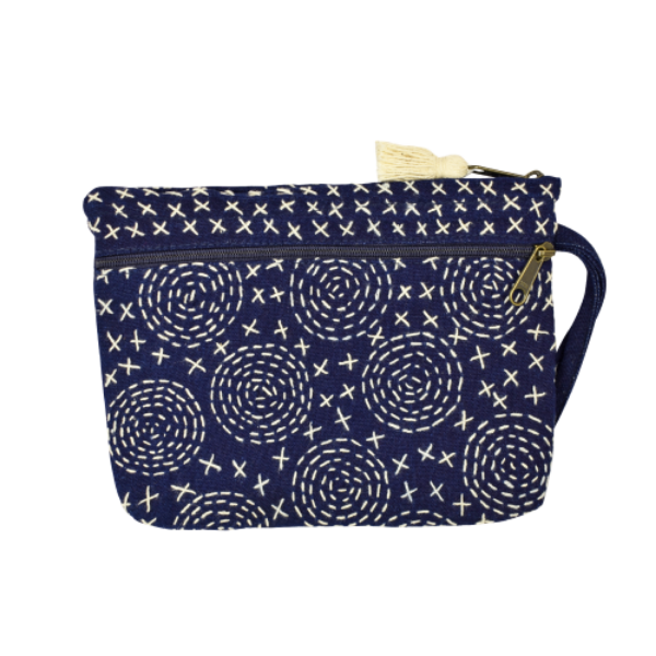 Picture of indigo two zip wristlet