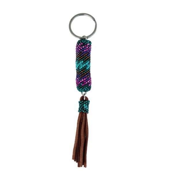 Picture of beaded leather tassel keychain