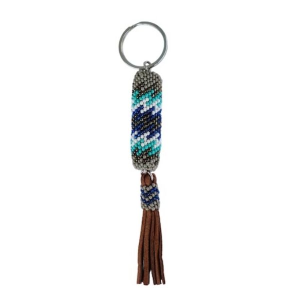 Picture of beaded leather tassel keychain