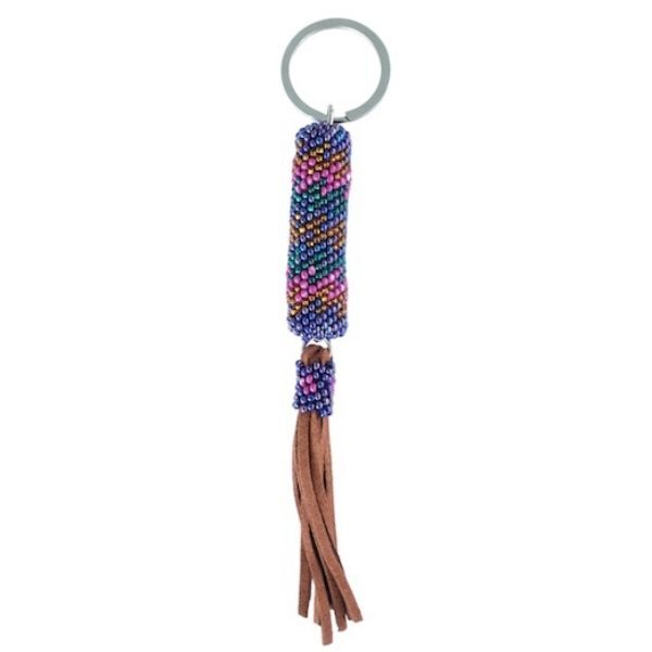 Picture of beaded leather tassel keychain