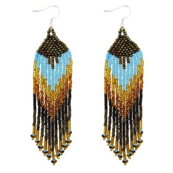 Picture of tribal feather beaded earrings