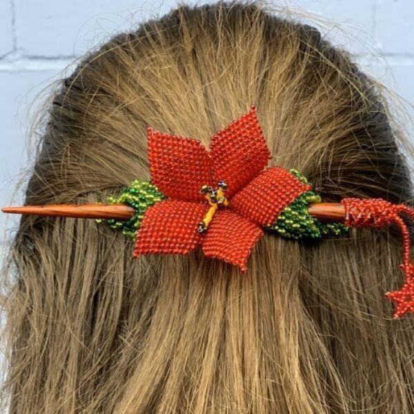 Picture of beaded poinsettia hair stick